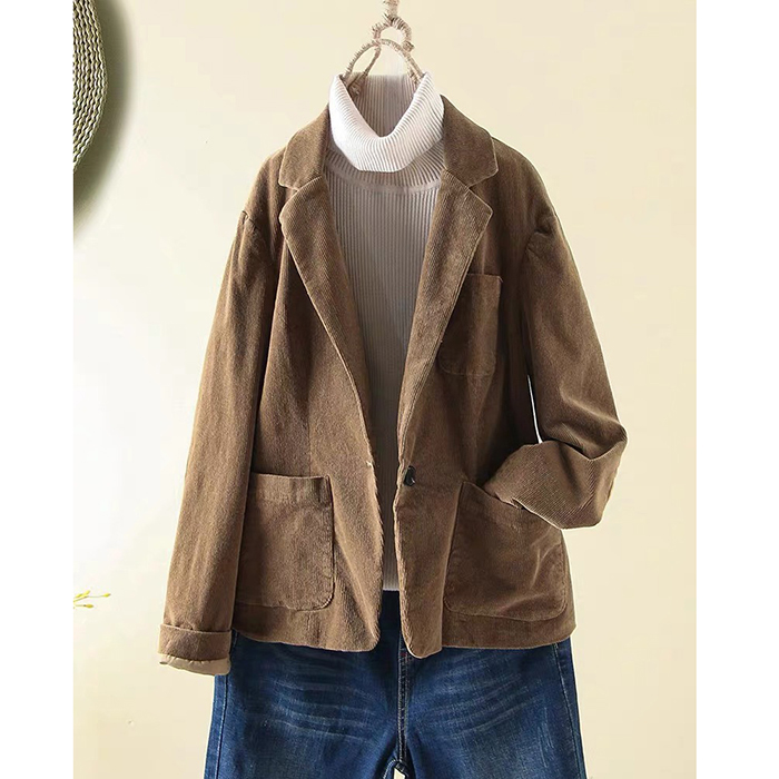 Áo vest, áo blazer Nhung tăm 2 lớp đáp tay trẻ trung, có 2 màu lựa chọn