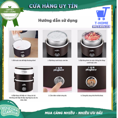 Hộp cơm hâm nóng cắm điện inox 3 tầng