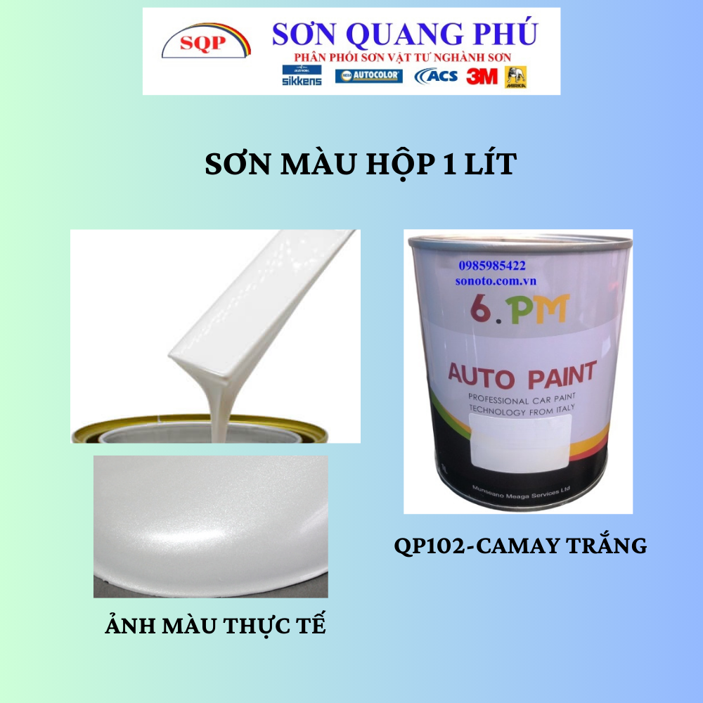 QP102 Sơn CAMAY bơ (pơ) màu trắng Autopaint  lon 1 Lít - sơn oto xe máy giá rẻ, Pearl  SONQUANGPHU8856
