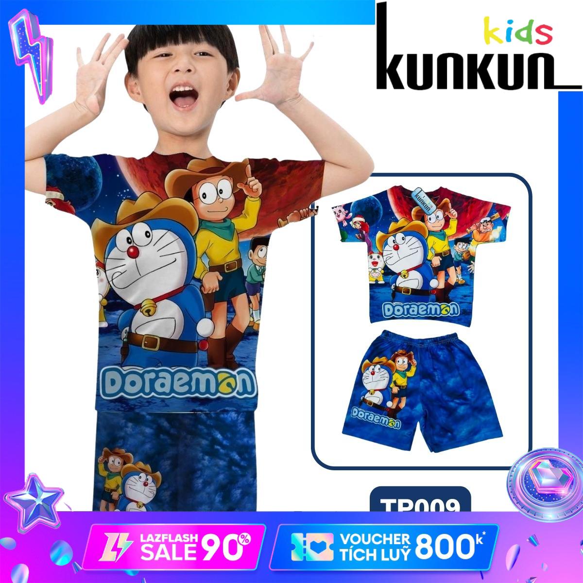 Quần áo bé trai Thun lạnh thoáng mát in 3D hoạt hình Doraemon Kunkun TP009
