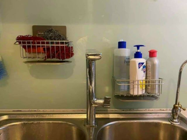 Kệ/giỏ inox đựng miếng rửa chén dán tường Siêu Chắc