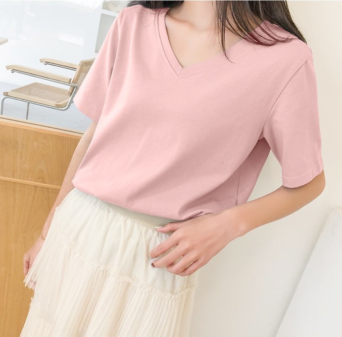 [HCM]Áo thun nữ cổ tim mẫu Basic