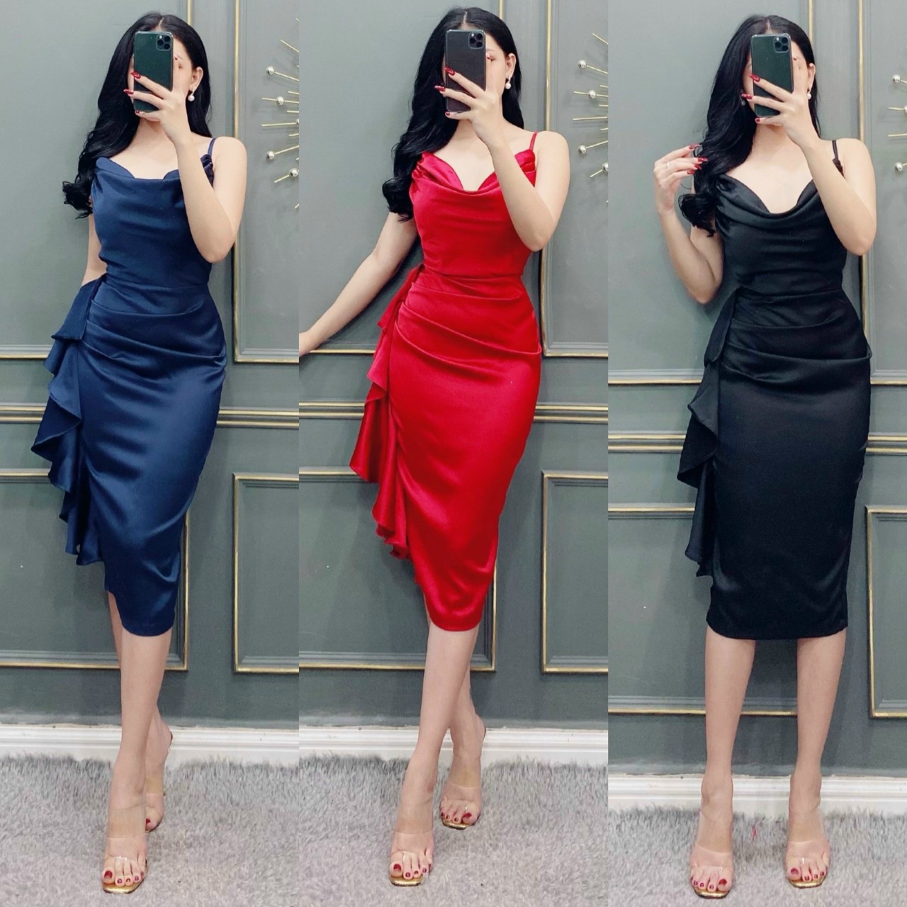 Đầm body cổ đỗ bèo hông-QH#damnu