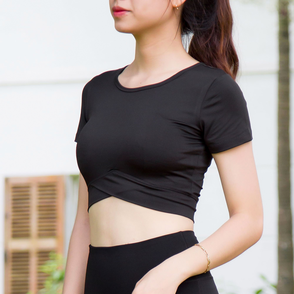 Áo thể thao Gladimax Croptop Vạt Chéo Cộc Tay Tập Yoga, Aerobic