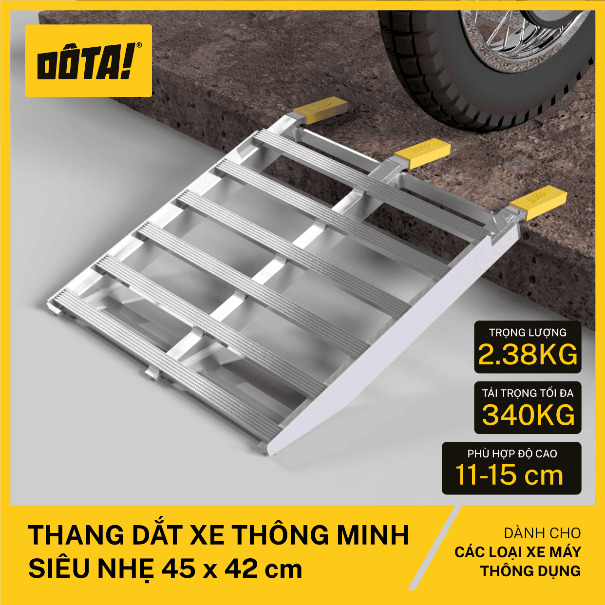 Thang Dắt Xe Thông Minh Siêu Nhẹ (cho thềm cao từ 6.5 đến 40 cm)