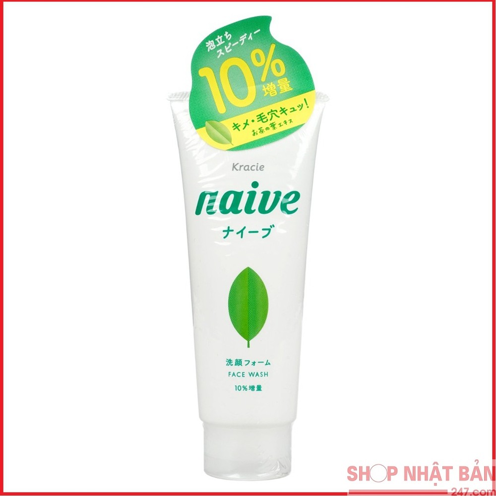 Sữa rửa mặt trà xanh Naïve 130g Nhật Bản