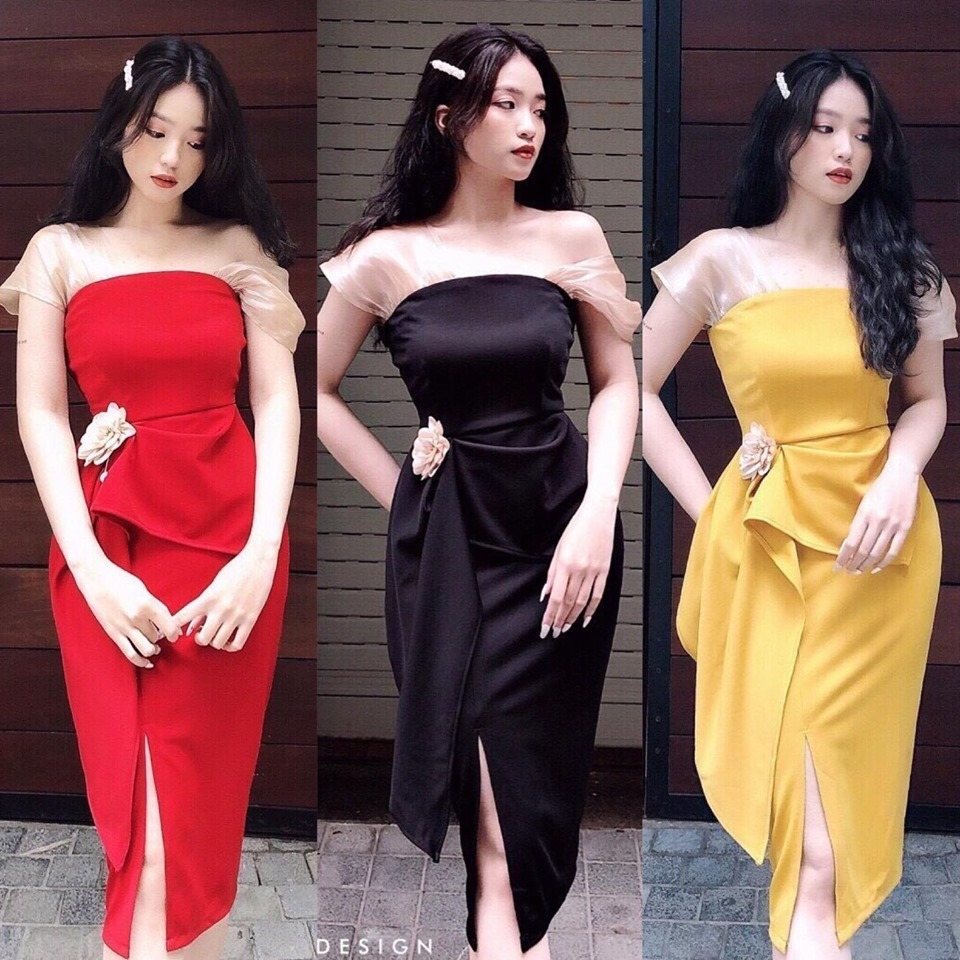 [HCM]HOT Đầm body đính hoa cực xinh ( Tặng kèm phụ kiện NB Jewerly )