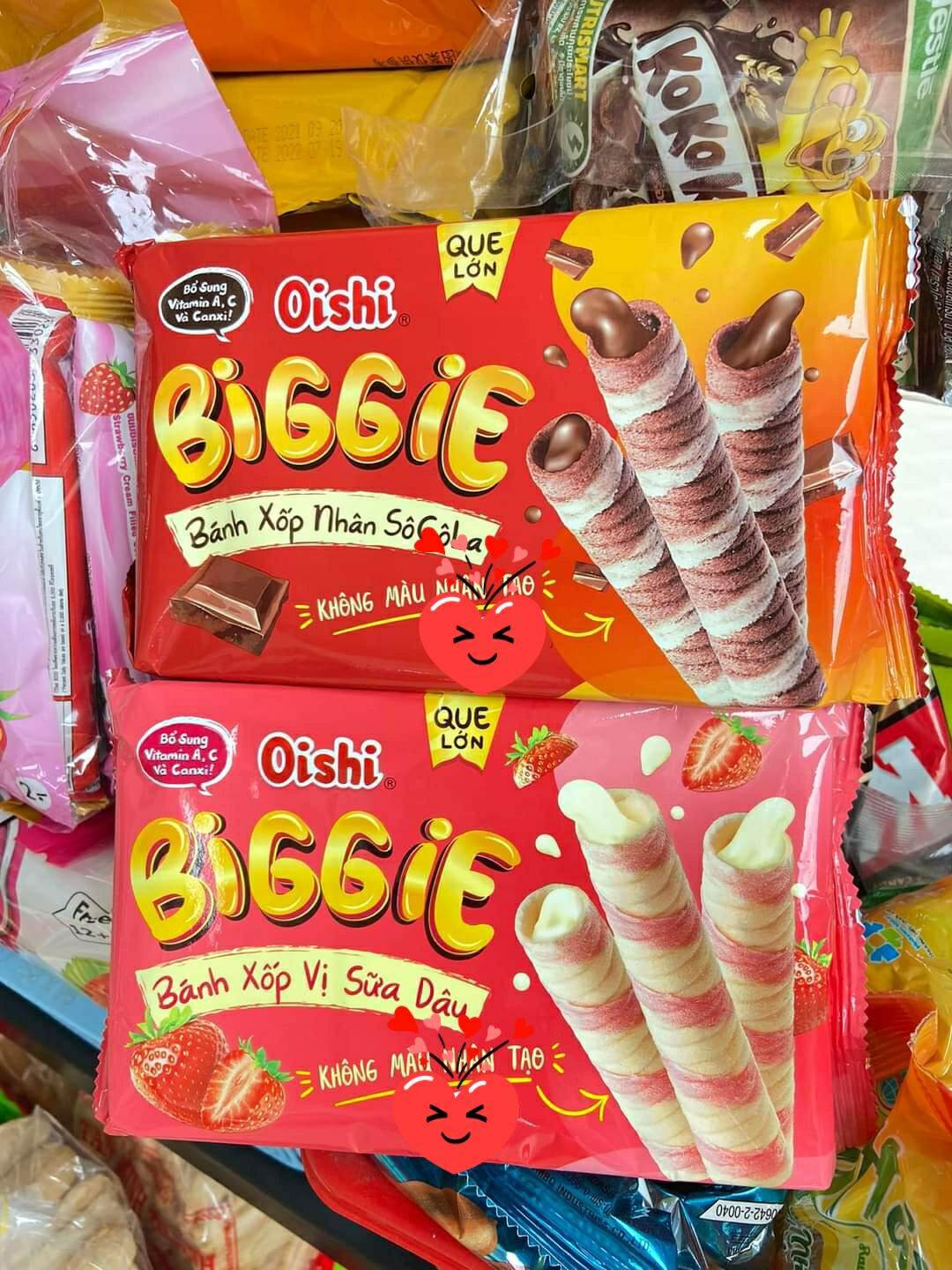 1 thùng = 20 bịch BÁNH XỐP VỊ DÂU/SÔCOLA OISHI BIGGIE - Đồ Ăn Vặt Giá Rẻ