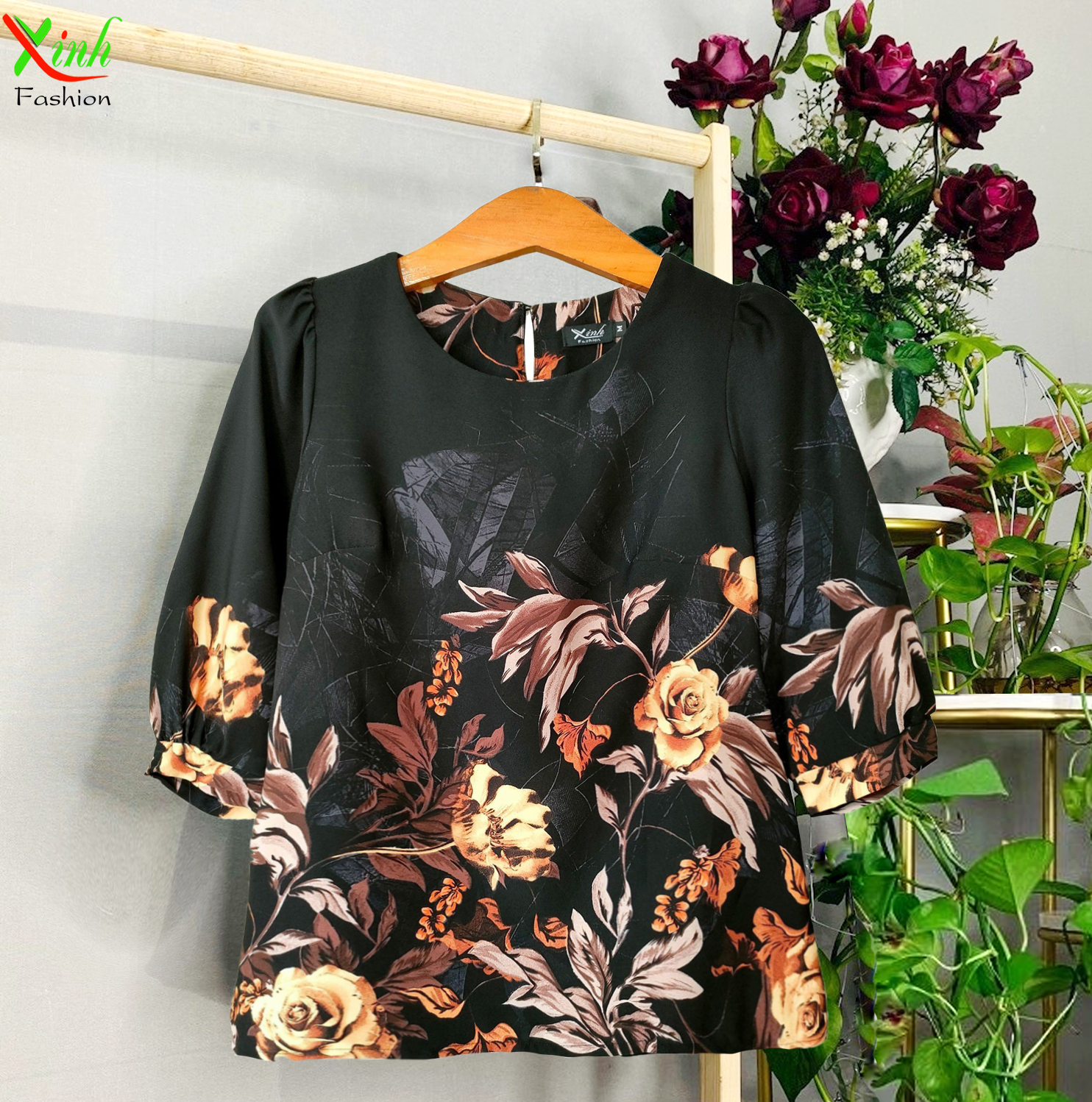 Áo Lụa Mango Cao Cấp Họa Tiết Hoa In 3D Sang Trọng