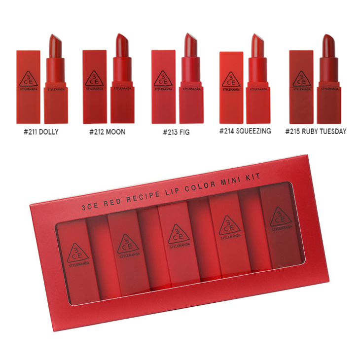 [HCM]Set Son Red Recipe Mini Lip Kit (Set 5 Cây). Bao check code