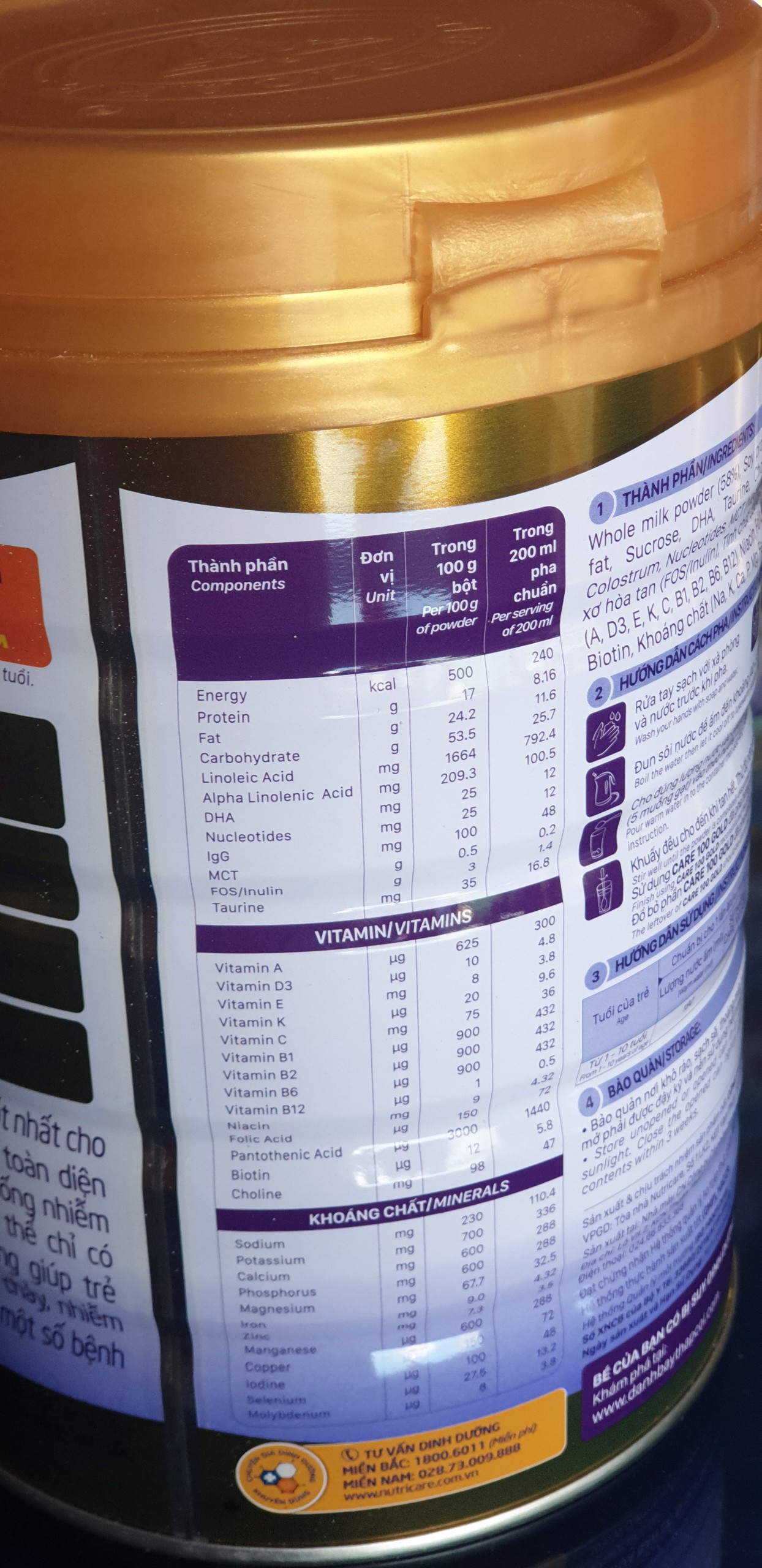 Sữa Nutricare 100 Gold MẪU MỚI (900G)