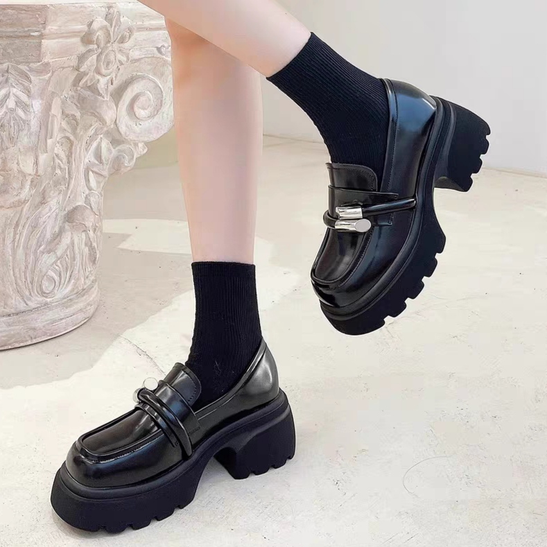 Giày oxford đốc nữ da cao cấp độn đế 7cm họa tiết DOXVON
