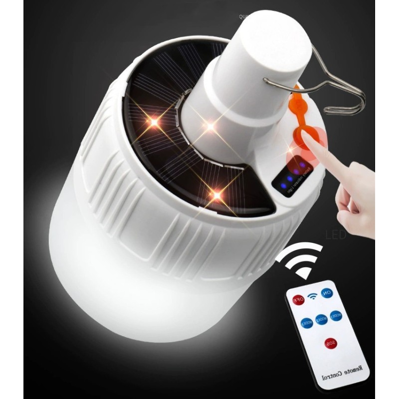 BÓNG ĐÈN TÍCH ĐIỆN NĂNG LƯỢNG MẶT TRỜI CÔNG SUẤT 100W CÓ MÓC TREO DI CHUYỂN TIỆN LỢI - SẠC NĂNG LƯỢNG MẶT TRỜI TẶNG KÈM 1 REMOTE ĐIỀU KHIỂN TỪ XA CHẤT LƯỢNG TỐT