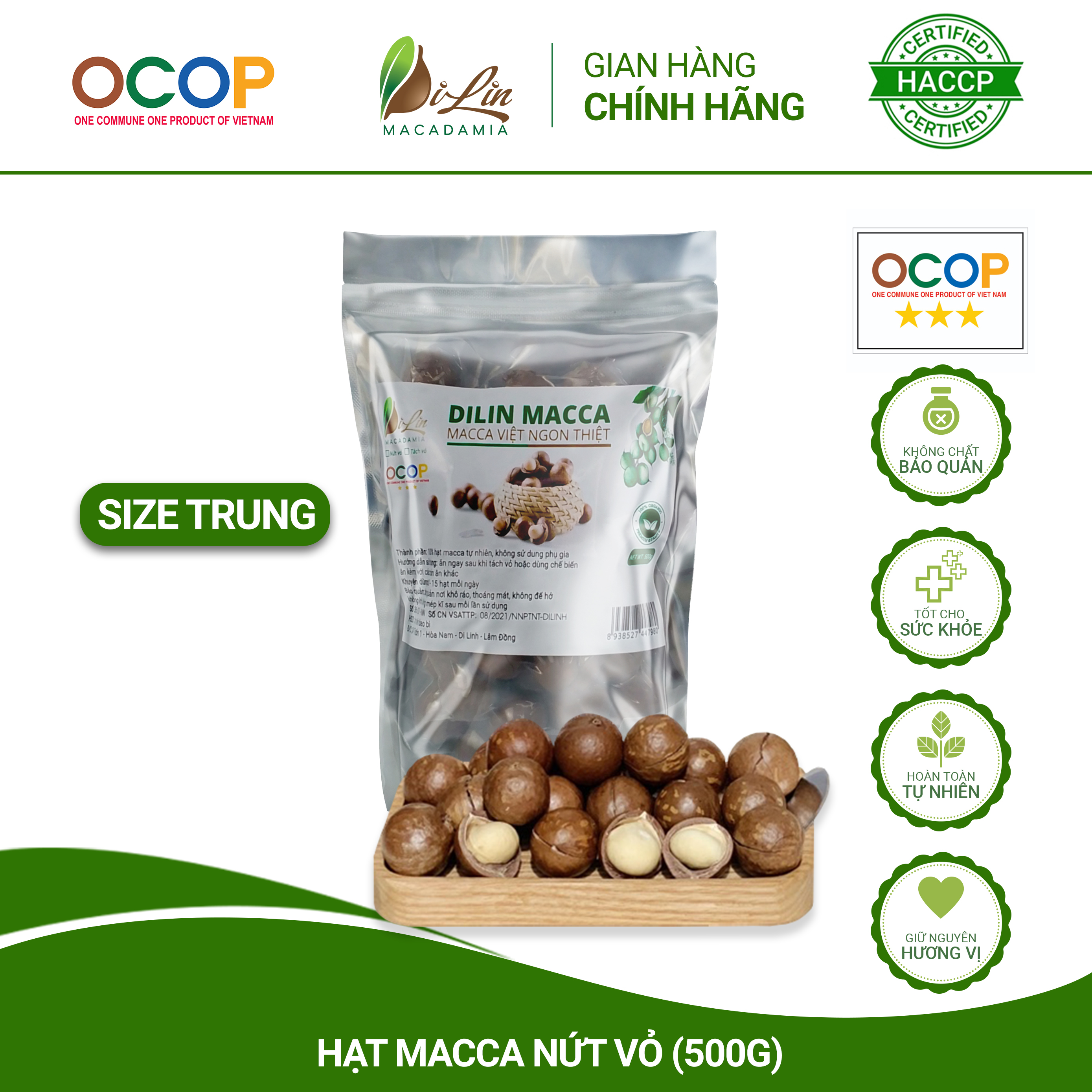 500g hạt macca dilin lâm đồng - macca sấy lạnh ăn liền size trung