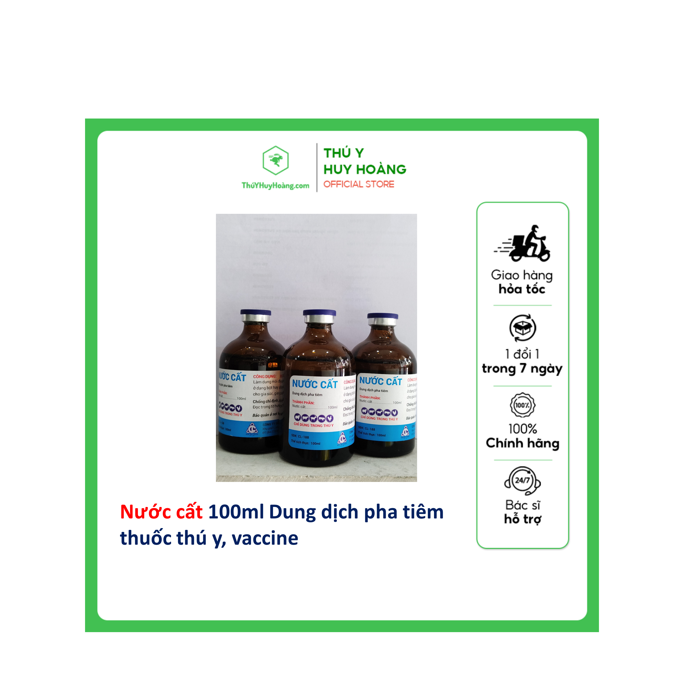 NƯỚC CẤT chai 100ml DUNG MÔI PHA VẮC VIN PHA BỘT PHA TIÊM
