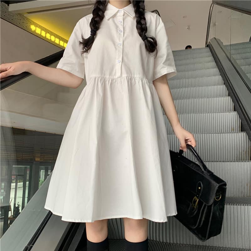 Váy trắng sơ mi dáng ngắn xoè đầm sm trắng tay lỡ .váy ulzzang đi học đi chơi. đầm babydoll sơ mi xoè trắng- dom dress. kho si