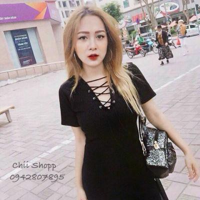 [HCM]Đầm thun body vòng choker-DV-0005