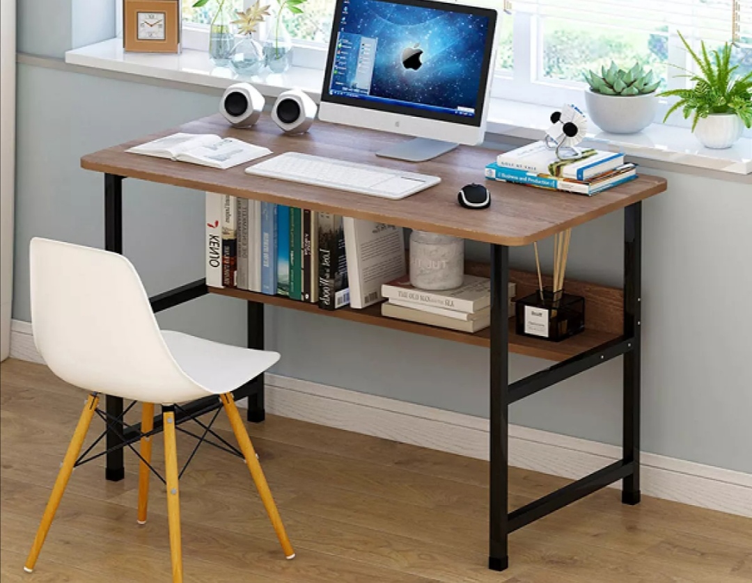 Bàn làm việc kèm gác lửng. Kích thước: Dài 80cm, rộng 40cm, cao 74cm. Gỗ MDF, khung sắt sơn tĩnh điện cao cấp.