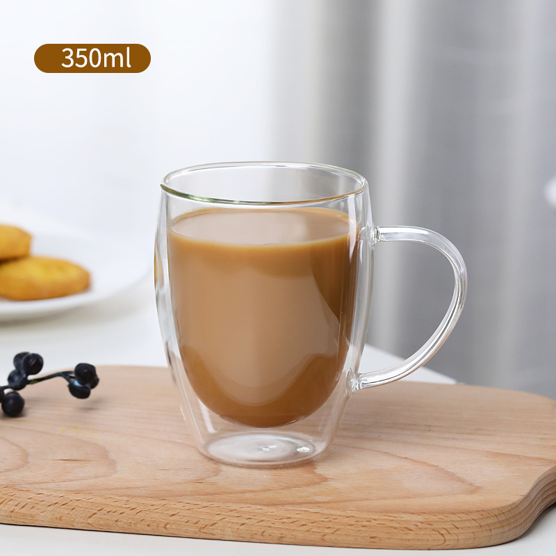 Cốc thuỷ tinh 2 lớp có quai để uống cà phê,trà,nước,chất lượng dày dặn,hai lớp cách nhiệt,decor bàn ăn đẹp