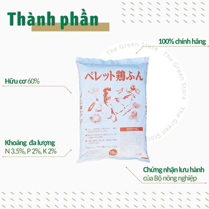 500G/1KG Phân gà hữu cơ Nhật dạng viên 3.5-2-2 (bán lẻ từ bao 15kg) cho phong lan, hoa hồng, mai vàng, cây cảnh, rau sạch và cây ăn quả