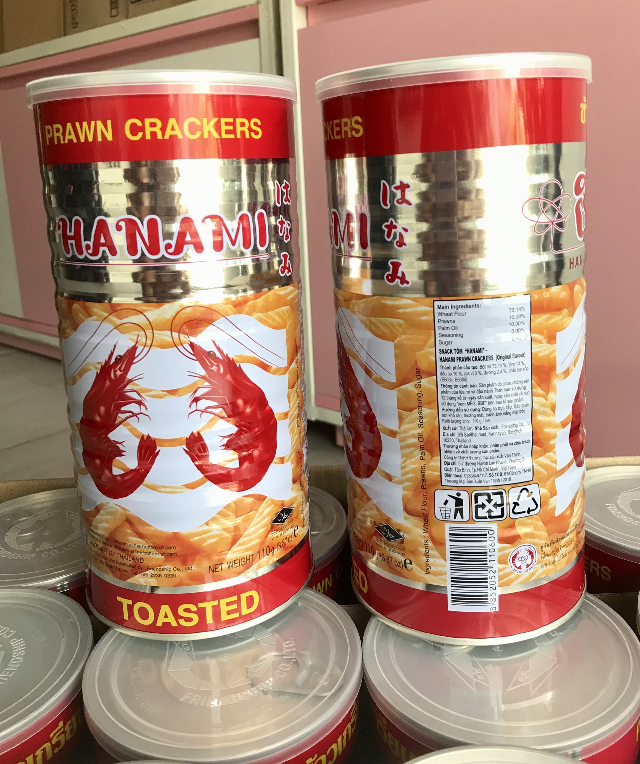 [ Date Mới :8/2025]Snack Tôm Hanami Thái Lan dạng lon 110gr