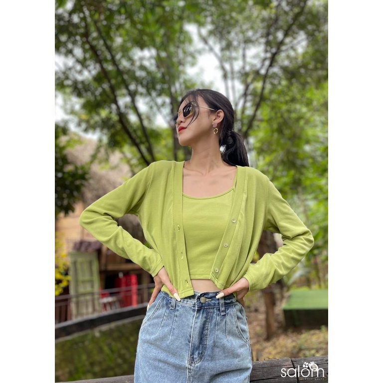 Set áo khoác len và áo croptop 2 dây freesize - PIEPER SET
