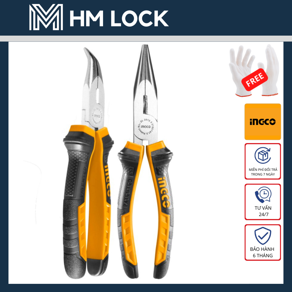 Kềm mũi cong 6''/160mm ingco - hàng chính hãng - hbnp08168 - hm lock