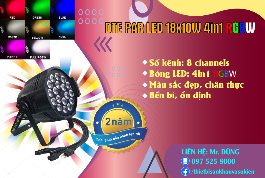 ĐÈN DTE PAR LED 18x10W 4in1 RGBW