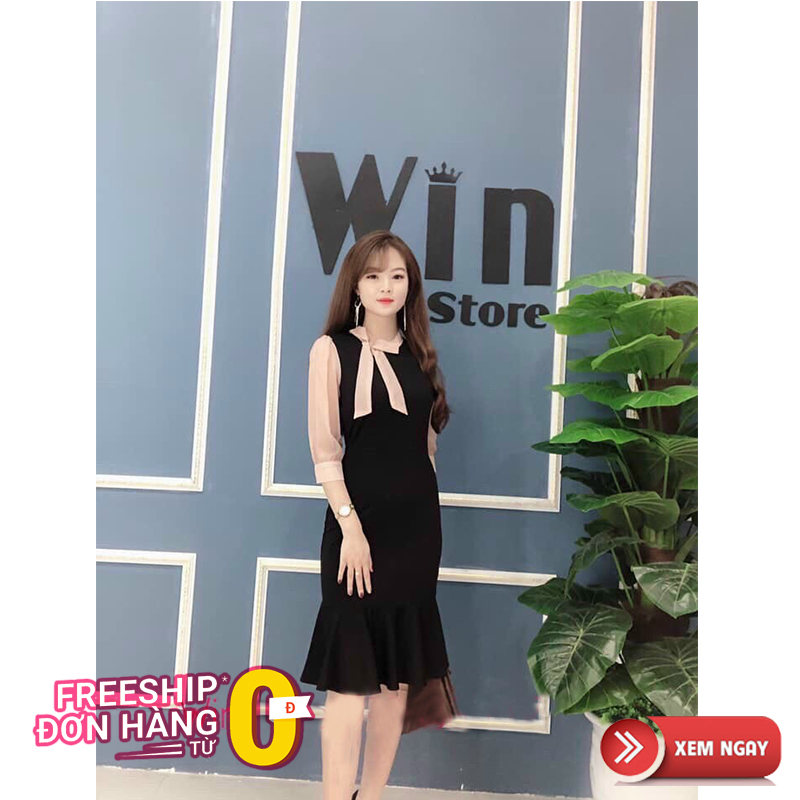 Đầm Nơ Ngực Dài Nữ Tay Lửng Dễ Thương MTB