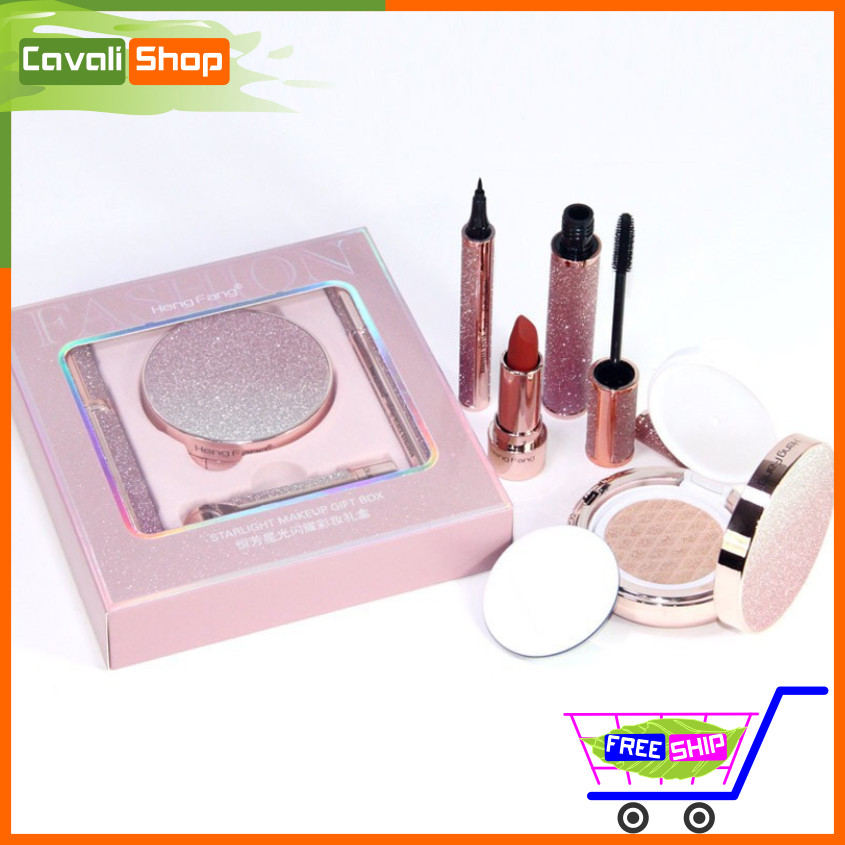 Set trang điểm Star Hengfang 4 món – Cavali – gồm ( Bút kẻ mắt + Mascara + Son + Phấn nước ) siêu tiện lợi