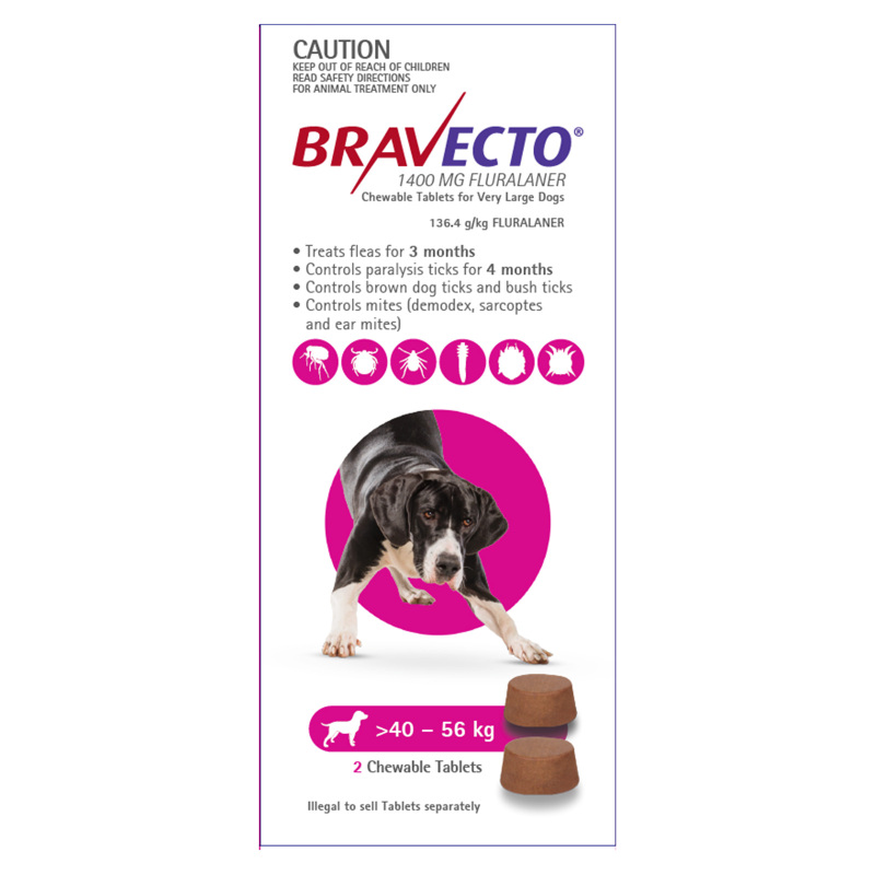 Bravecto Cho Cún 40-56kg - Phòng Ve, Rận, Bọ Chét, Ghẻ Demodex Trên Chó Lẻ Viên