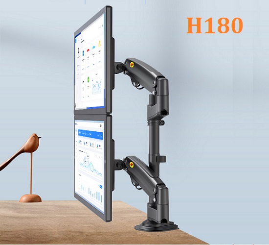 Giá treo hai màn hình nb h180 17-27 inch - tay treo màn hình kép xếp màn trên dưới