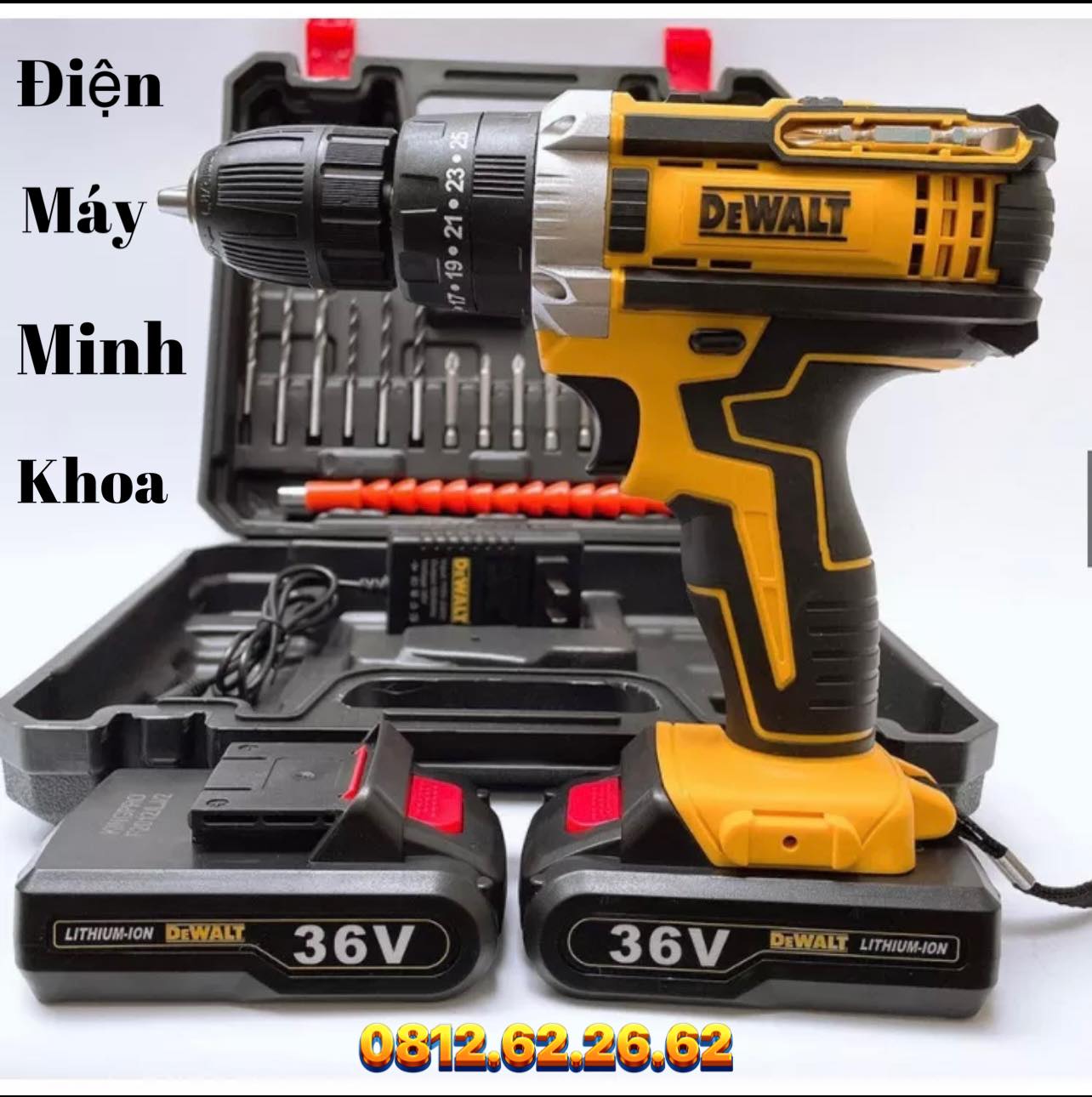 Máy khoan pin dewalt 36v 3 chức năng 2 pin kèm 24 phụ kiện có cân bằng thuỷ lực