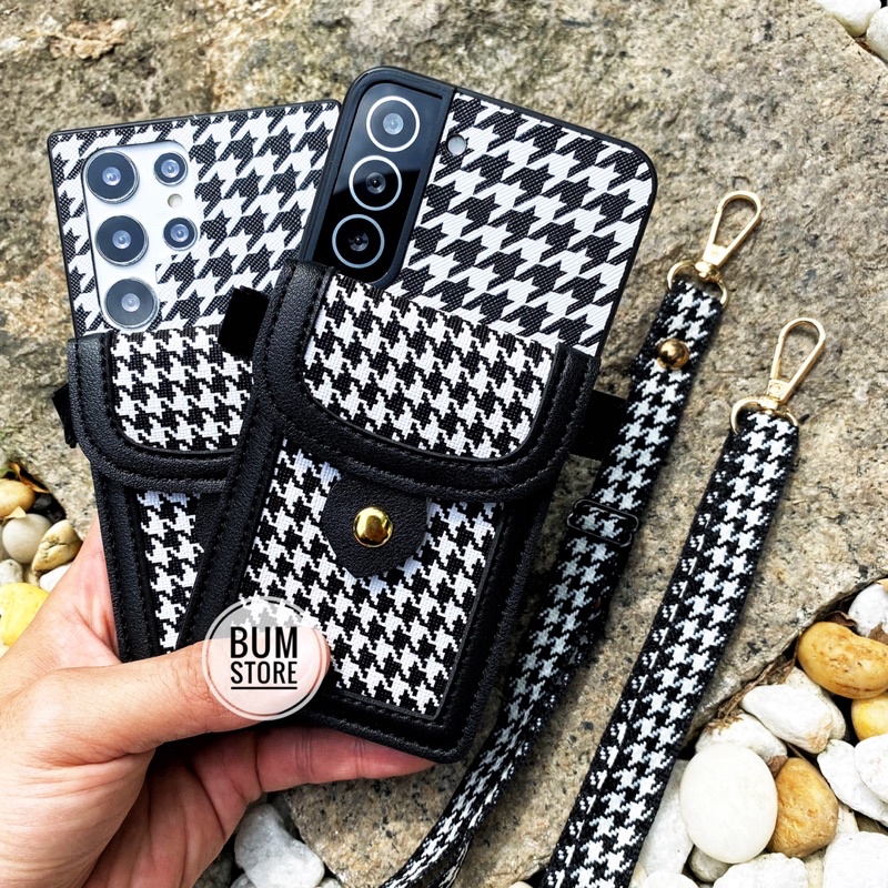 Ốp lưng samsung s23 ultra / s22 ultra / s22 plus / s21 ultra / note 20 ultra / note 20 / note 10 plus / note 10 kèm ví hoạ tiết houndstooth sang chảnh