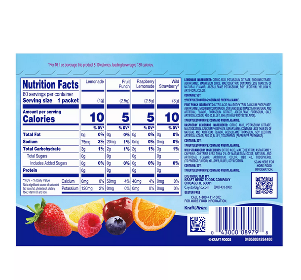 COMBO 12 GÓI MIX 4 / 6 VỊ Crystal Light (chanh, chanh phúc bồn tử, trái cây tổng hợp, quýt, đào xoài, trà đào, dâu rừng)