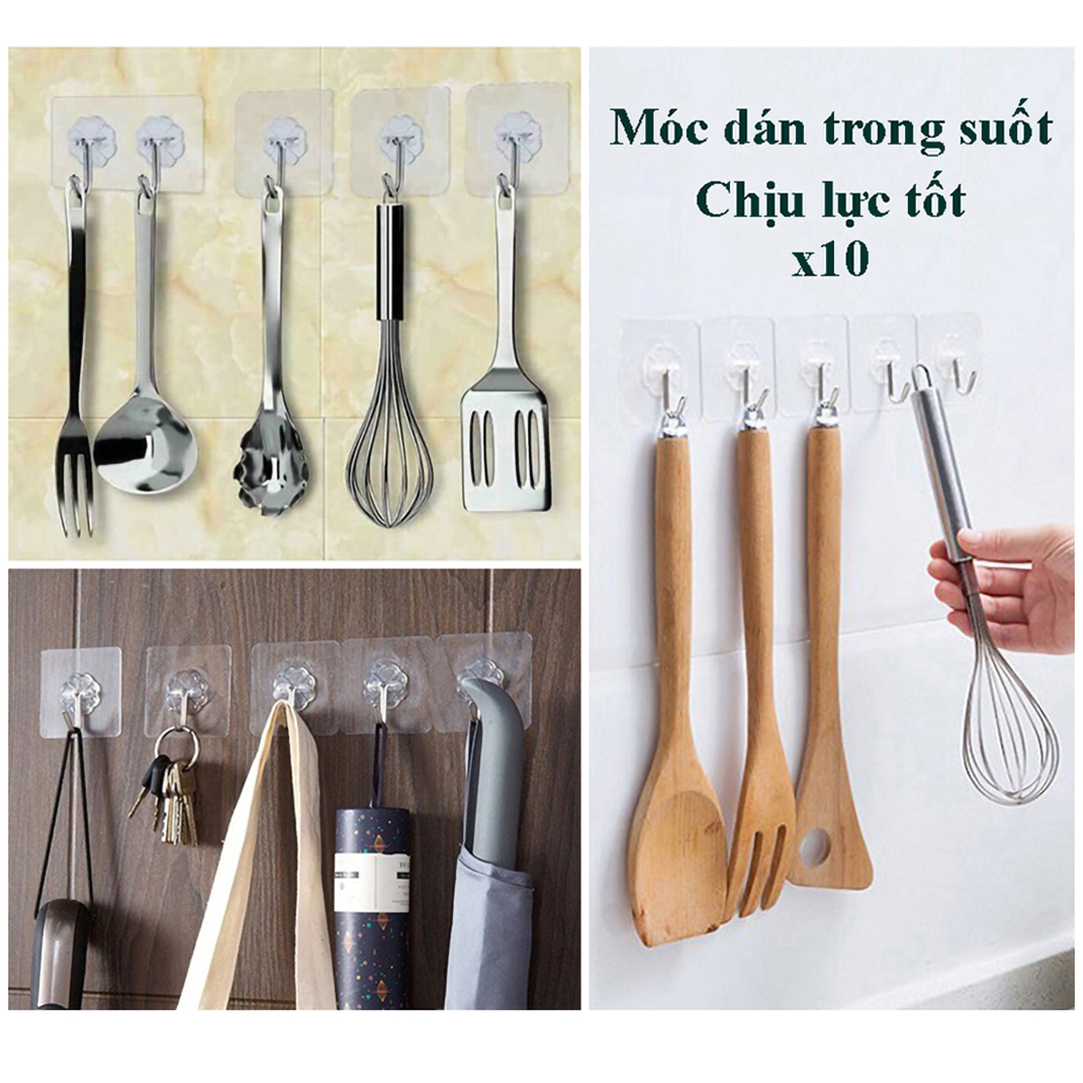 [Set 10 cái] Móc dán trong suốt chịu lực