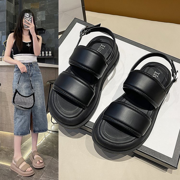 Sandal nữ đế cao su đúc quai da phồng kiểu dáng đơn giản siêu xinh