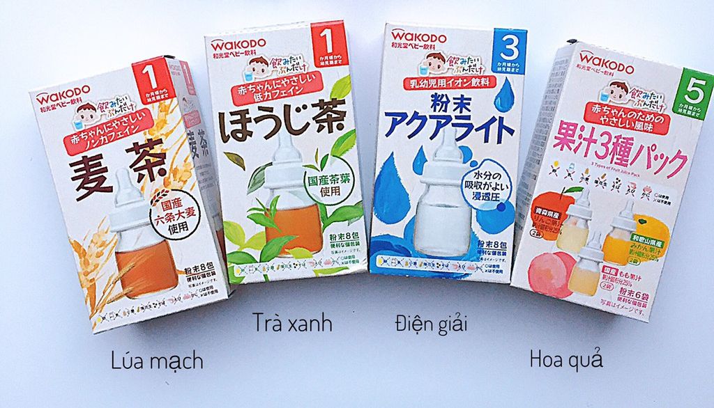 Trà xanh - Trà trái cây - trà lúa mạch Wakodo cho bé ăn dặm