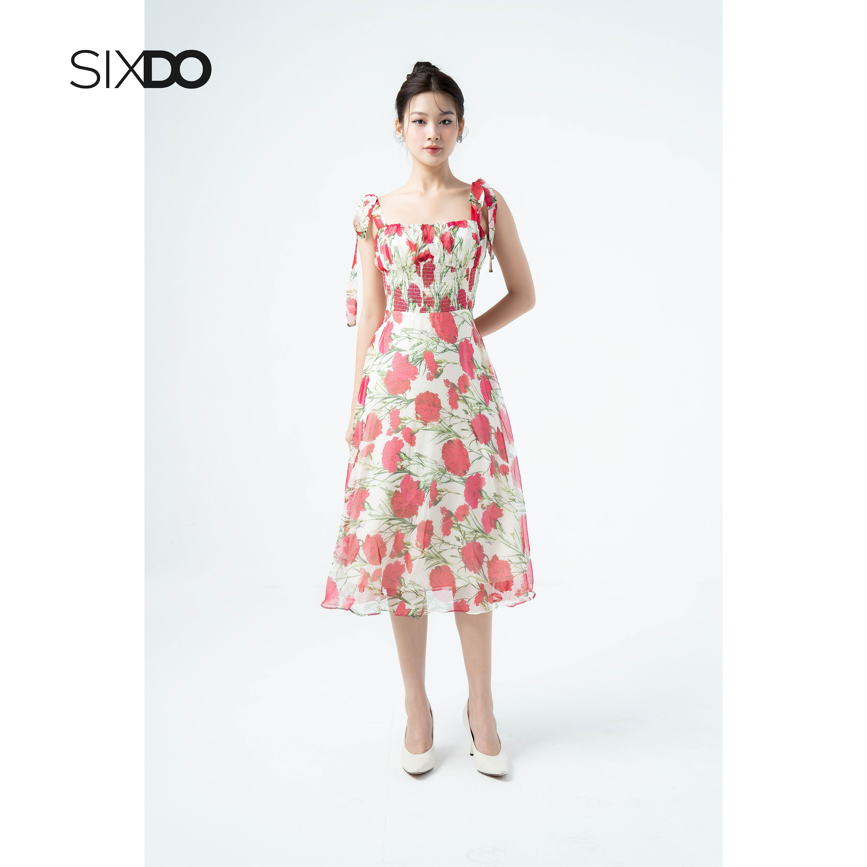 Đầm hoa midi 2 dây chun eo thời trang SIXDO-Z (Z-Cream Carnation Midi Dress)