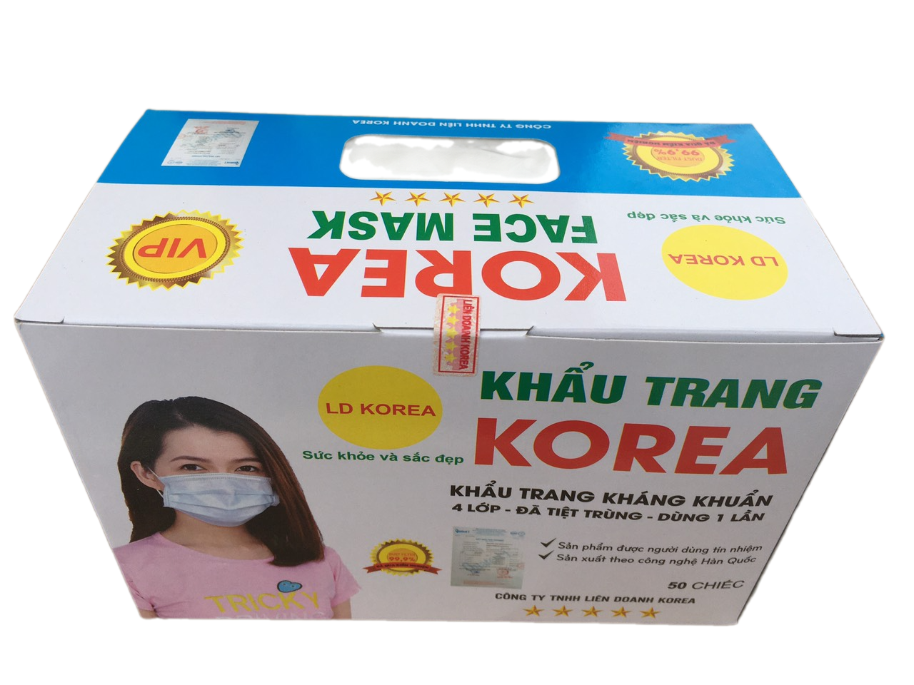 KHẨU TRANG Y TẾ KOREA, 4 LỚP, KHÁNG KHUẨN (HỘP/50 CHIẾC/5 TÚI NILON )