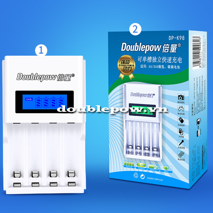 Bộ sạc nhanh 4 pin tiểu pin đũa AA-AAA Doublepow DP-K98