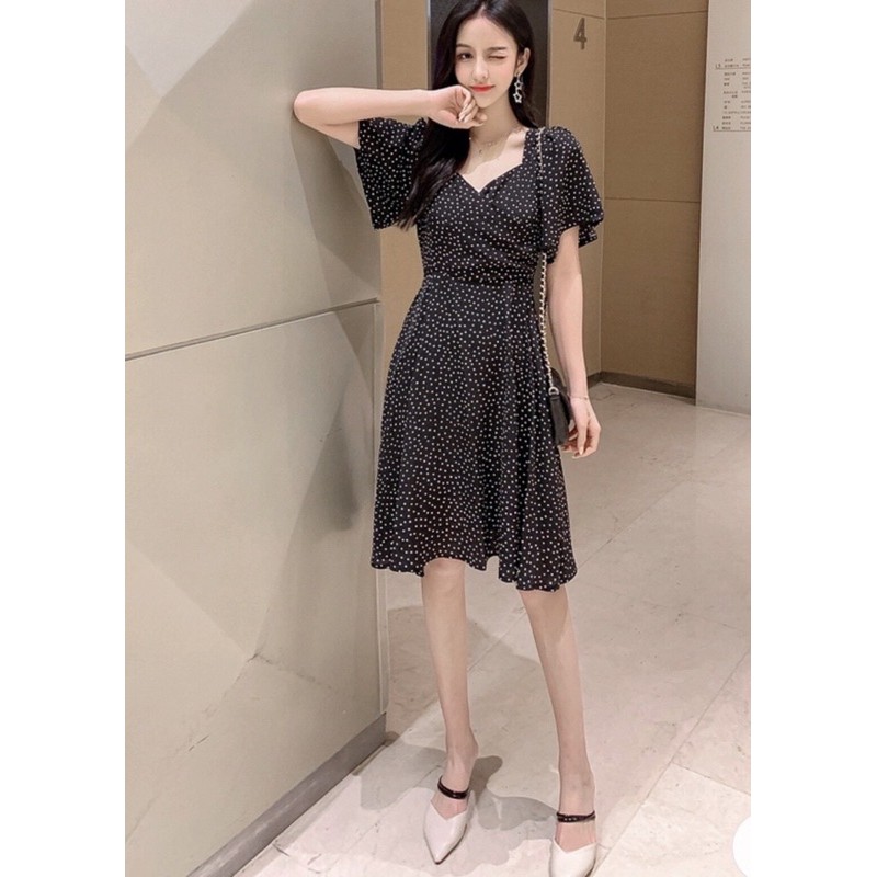Đầm bi rối xếp li eo