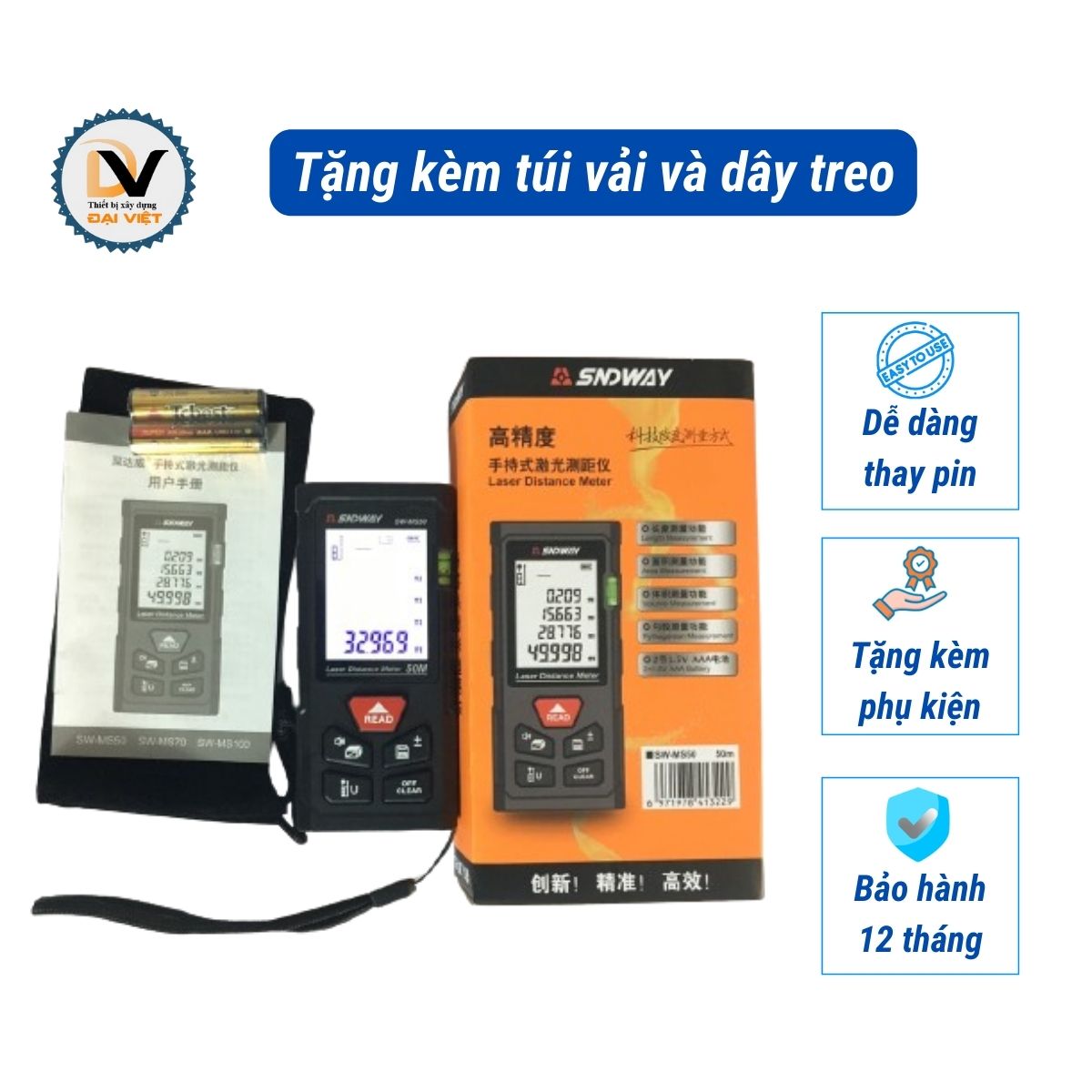 Máy đo khoảng cách laser SNDWay 50m - Thước đo laser