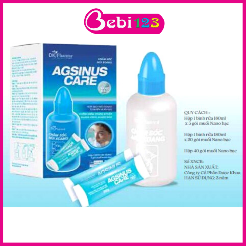 (Tặng 5 gói muối) Bình bơm rửa mũi, bình vệ sinh mũi AGSINUS chăm sóc cho bé
