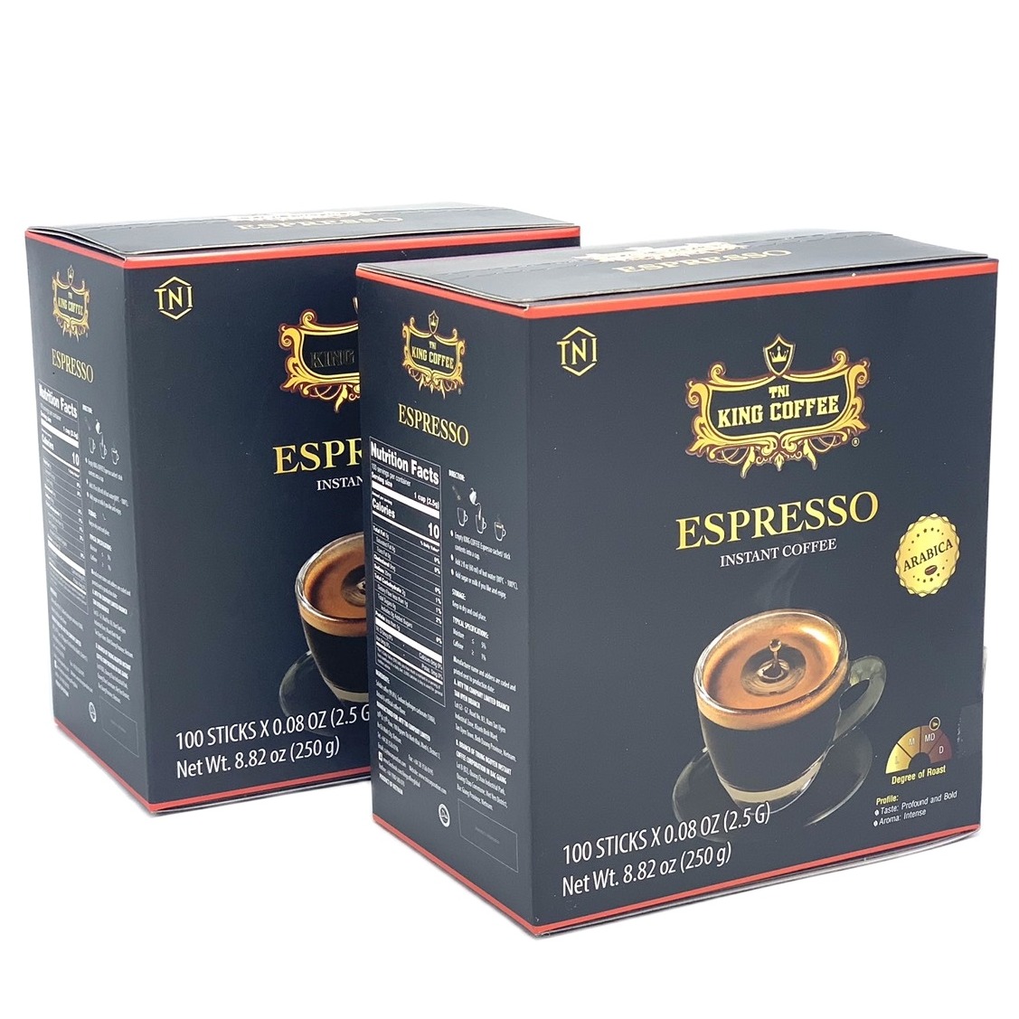 Combo 2 Hộp 100 Gói Cà phê hòa tan ĐEN( Không Đường Sữa) Espresso King Coffee