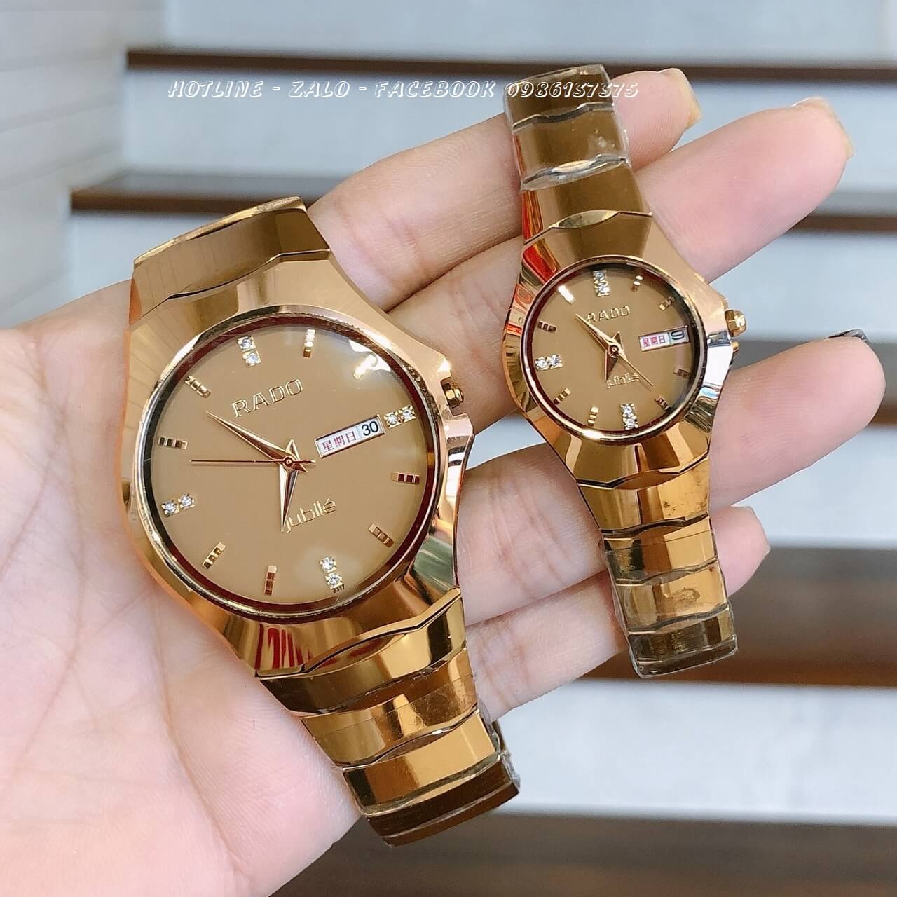 Đồng hồ cặp đá thời thượng đẳng cấp ceramic vàng NAM nữ . Máy Quartz