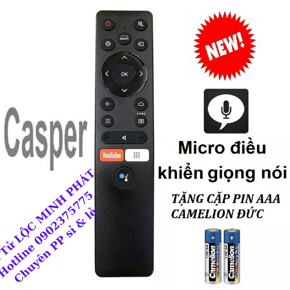 Remote điều khiển tivi Casper, Điều Khiển TV Casper Internet Có Giọng Nói - Tặng kèm pin