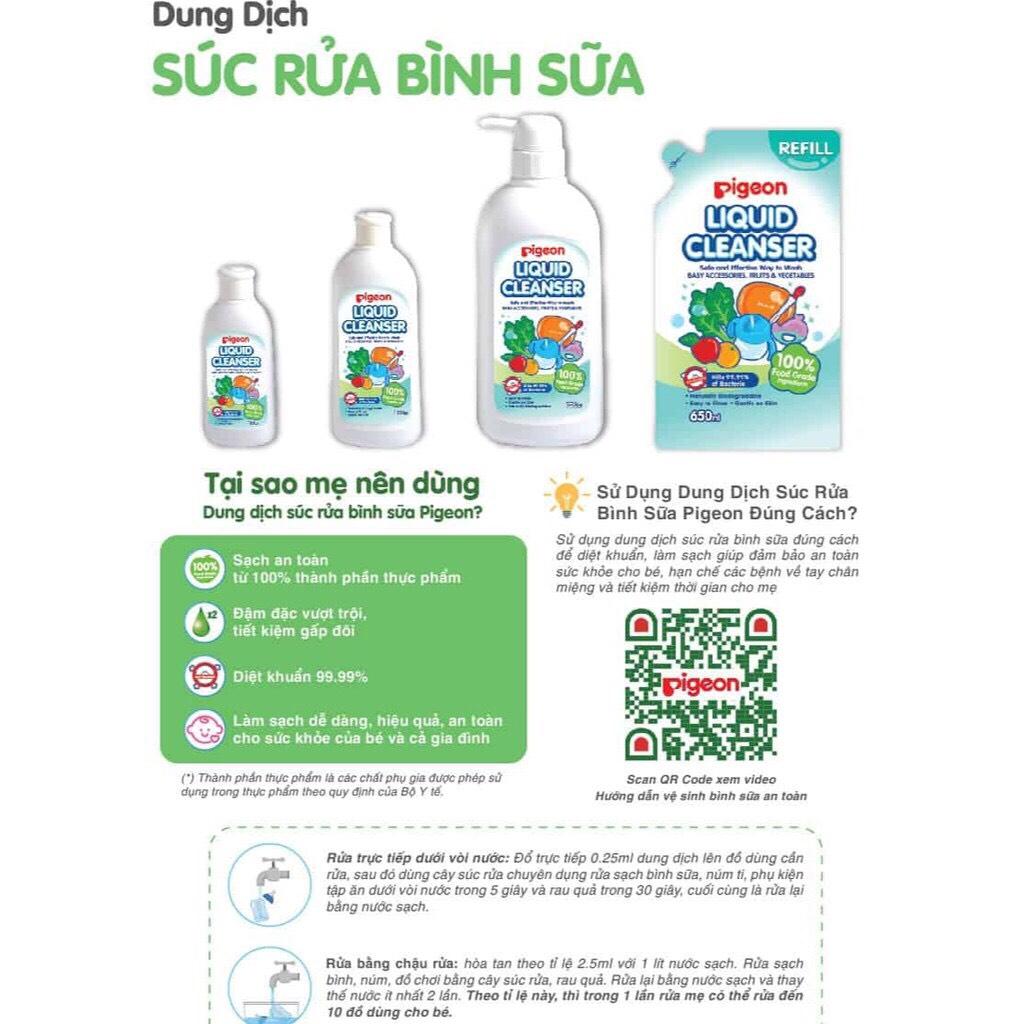 [HCM]Nước Rửa Bình Sữa Bình Sữa Pigeon 650ML Dạng Túi