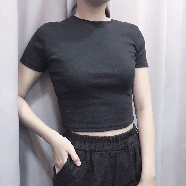 Áo crotop cổ tròn cộc tay dáng ôm siêu mát