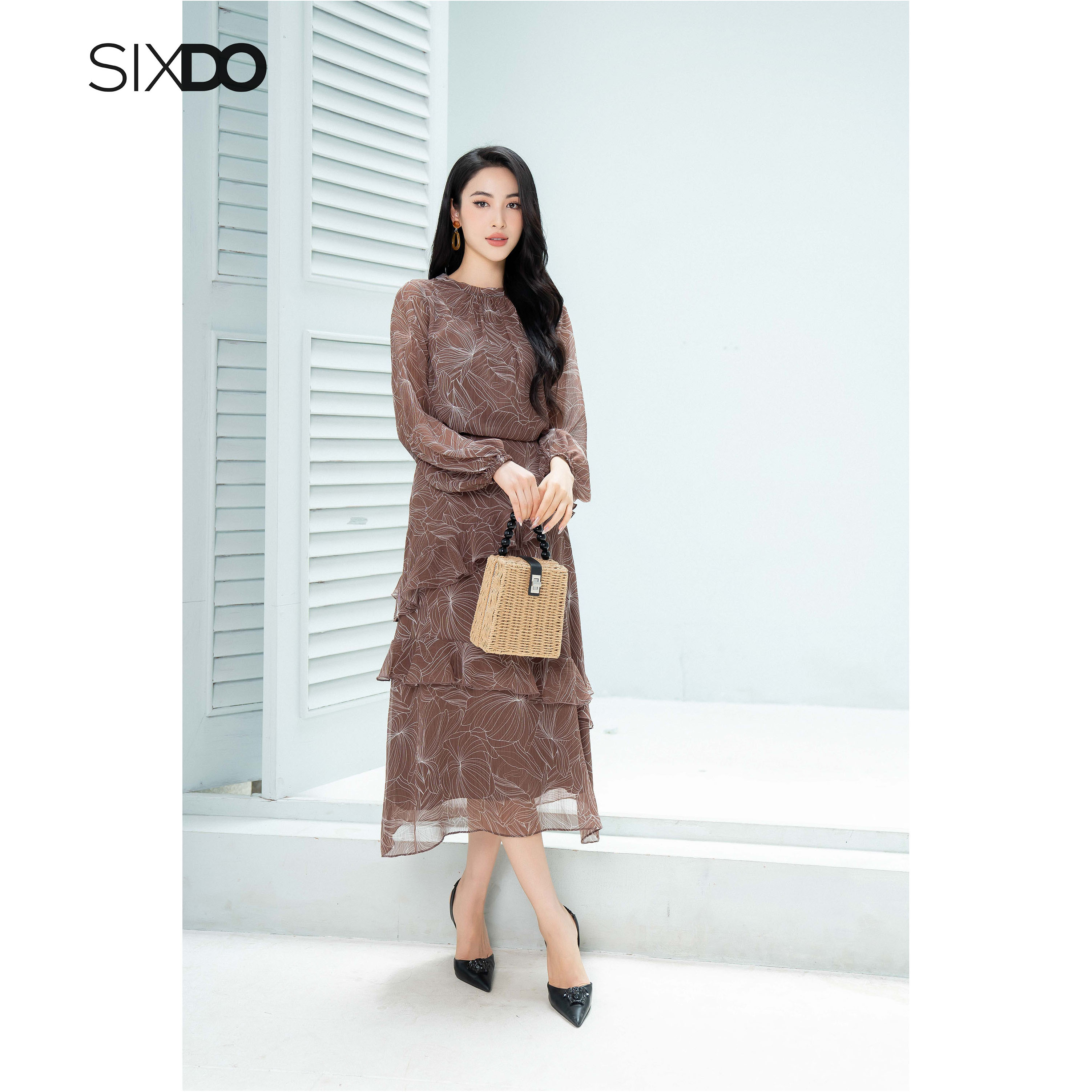Chân váy voan phối bèo thời trang SIXDO (Floral Midi Voile Skirt)